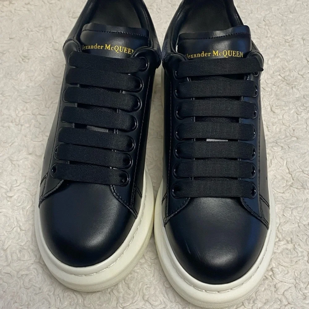 ALEXANDER MCQUEEN BLACK LEATHER OVERSIZED SNEAKERS WOMENS SIZE 6 (36) - Picture 3 of 12
